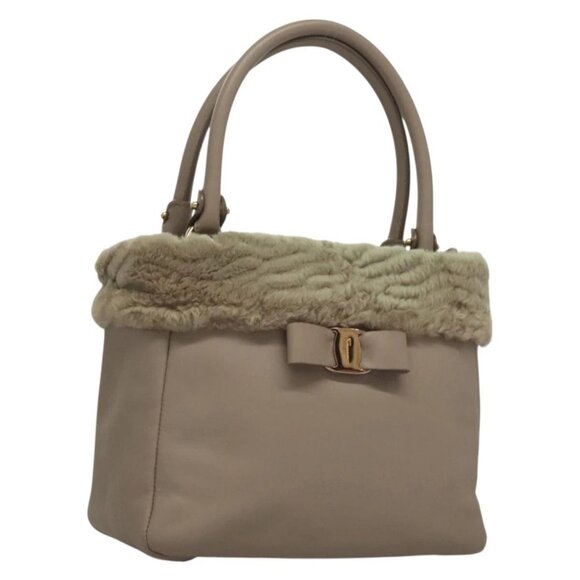 Salvatore Ferragamo Hand Bag Leather Gray Gold Auth 133404 - Picture 1 of 16